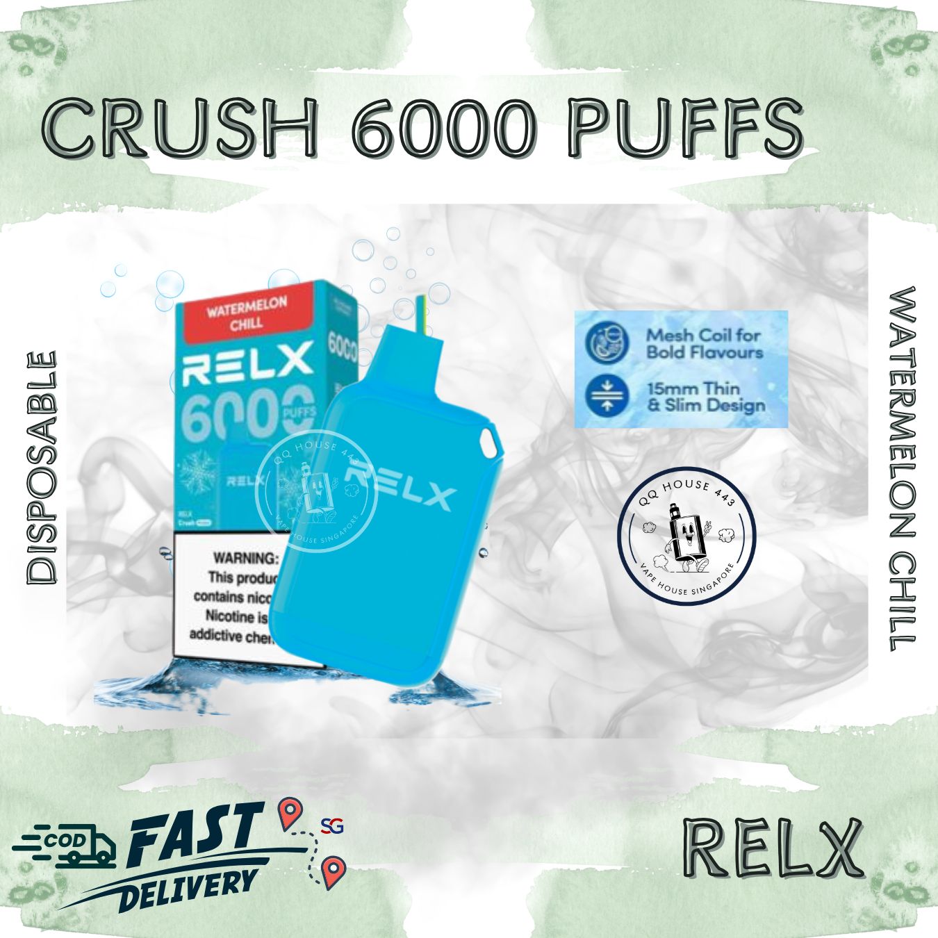 RELX 6000 disposable device packaging with watermelon chill flavor – Buy in Singapore | SG Vape House QQ 443