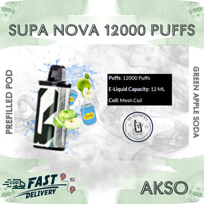 Green Apple Soda Akso Supa Nova 12000 Puffs prefilled pod disposable vape
