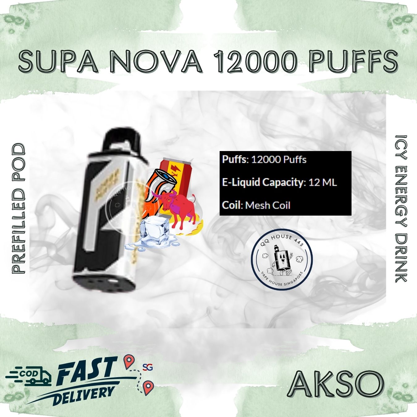 Ice Energy Drink Akso Supa Nova 12000 Puffs prefilled pod disposable vape

