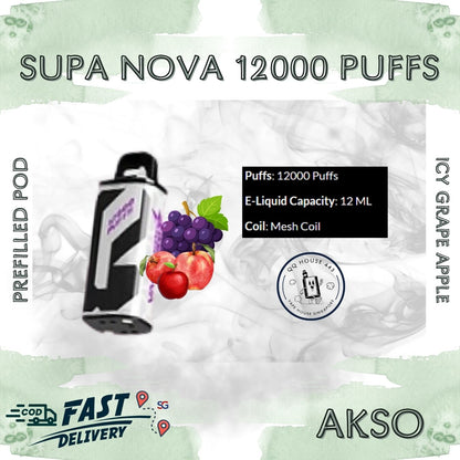 Ice Grape Apple Akso Supa Nova 12000 Puffs prefilled pod disposable vape

