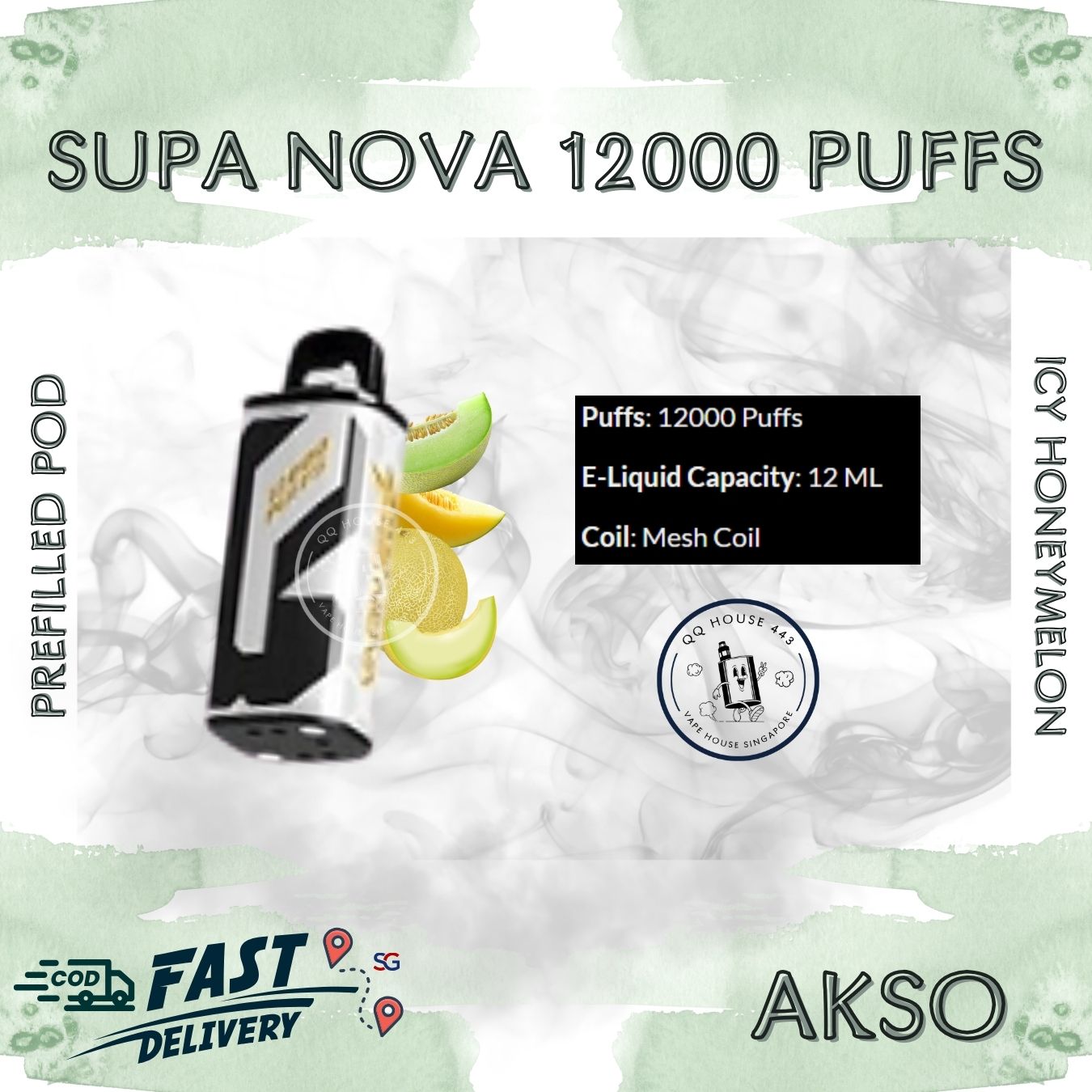 Icy Honeymelon Akso Supa Nova 12000 Puffs prefilled pod disposable vape

