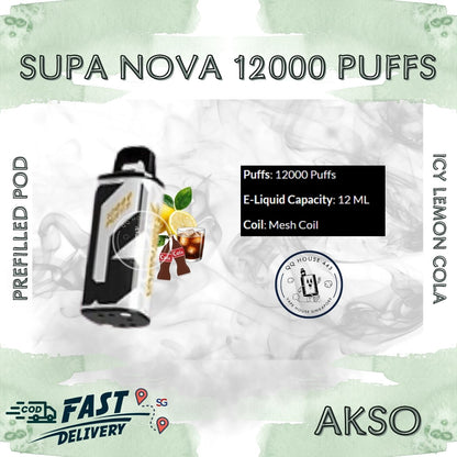 Icy lemon Cola Akso Supa Nova 12000 Puffs prefilled pod disposable vape
