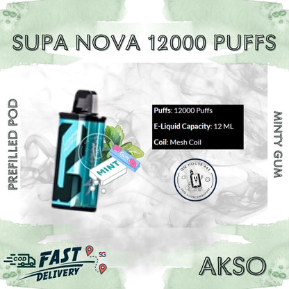 Minty Gum Akso Supa Nova 12000 Puffs prefilled pod disposable vape
