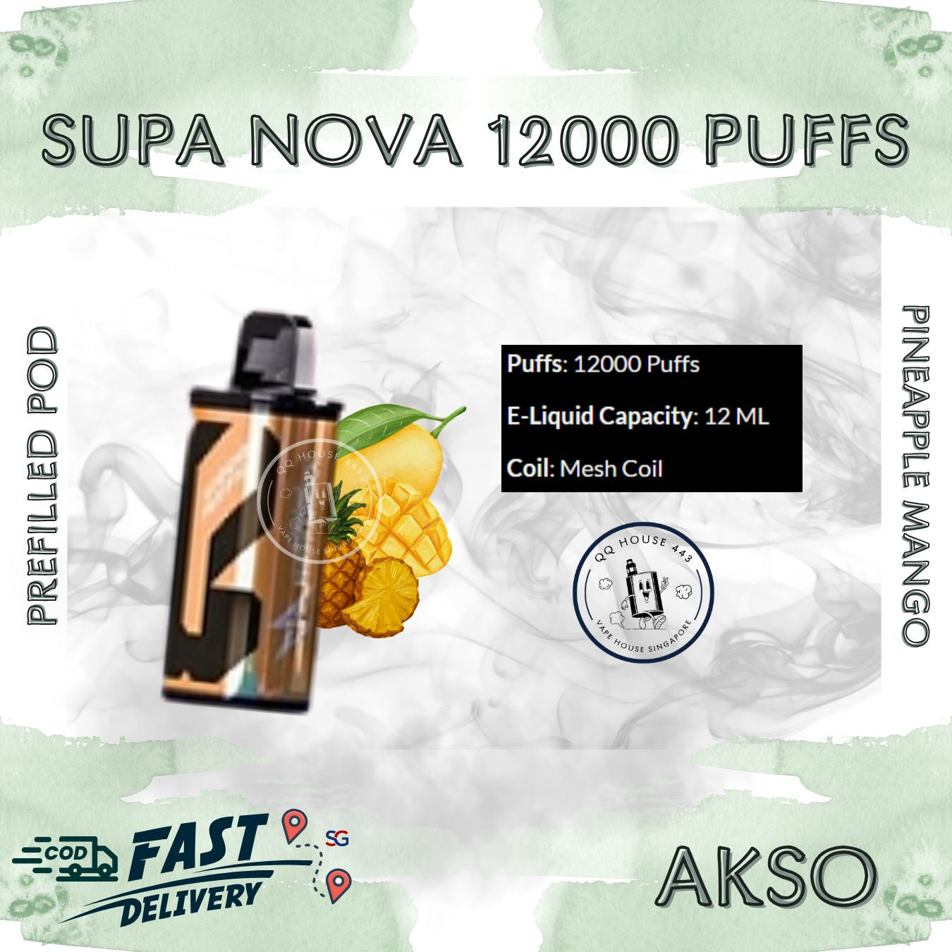 Pineapple Mango Akso Supa Nova 12000 Puffs prefilled pod disposable vape
