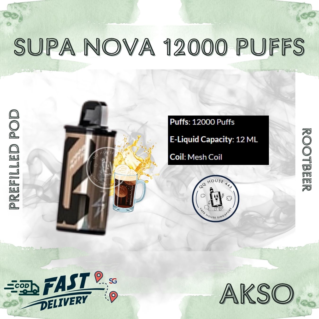 Rootbeer Akso Supa Nova 12000 Puffs prefilled pod disposable vape
