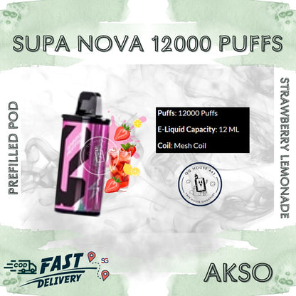 Strawberry Lemonade Akso Supa Nova 12000 Puffs prefilled pod disposable vape
