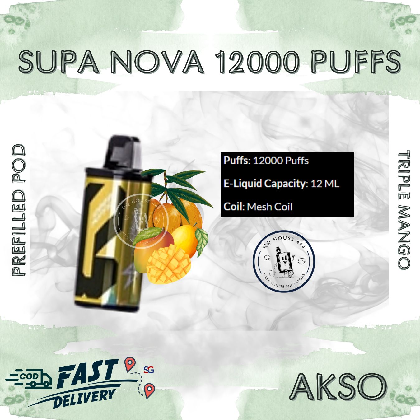 Triple Mango Akso Supa Nova 12000 Puffs prefilled pod disposable vape
