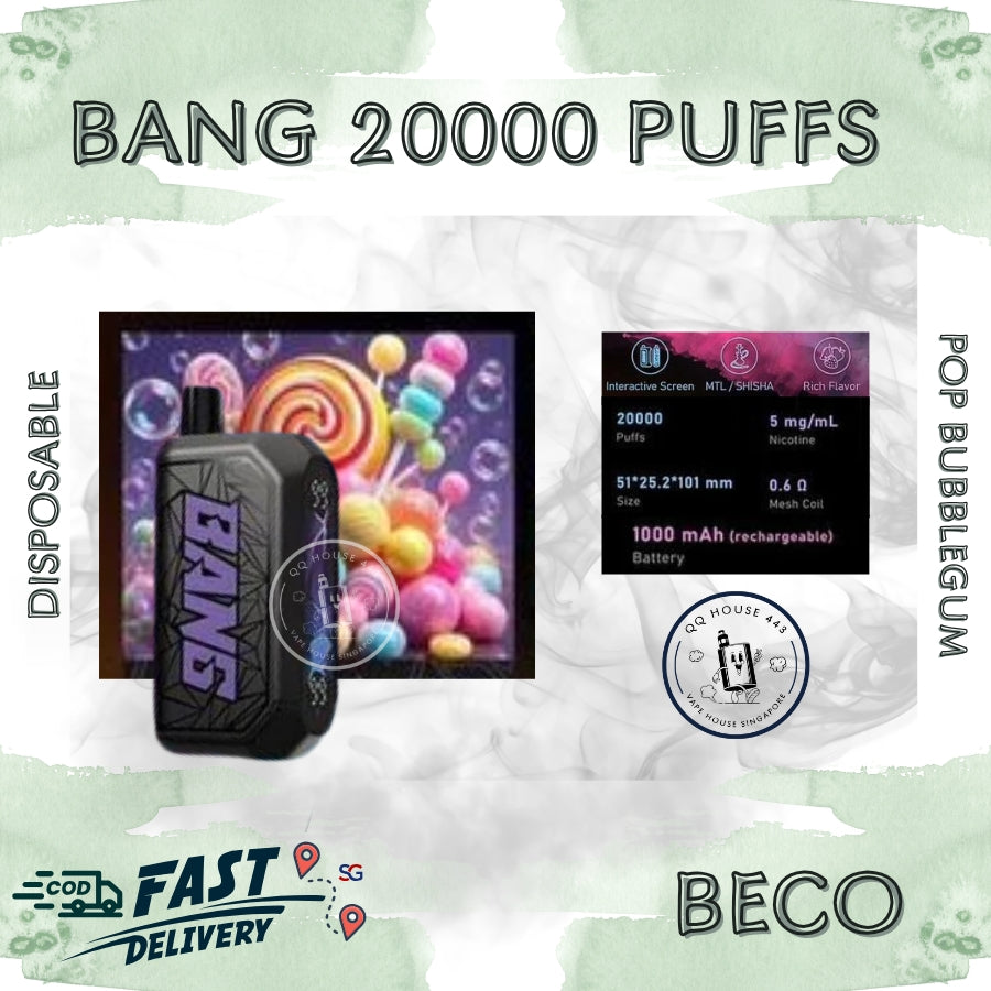 Disposable vape Beco Bang Shisha 20000 Puffs pop bubblegum flavor | Buy in Singapore-SG Vape House QQ 443