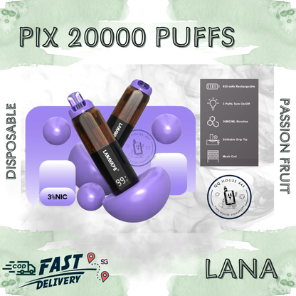 Lana Pix 20000 Passion Fruit  disposable vape with 20000 puffs and LED screen