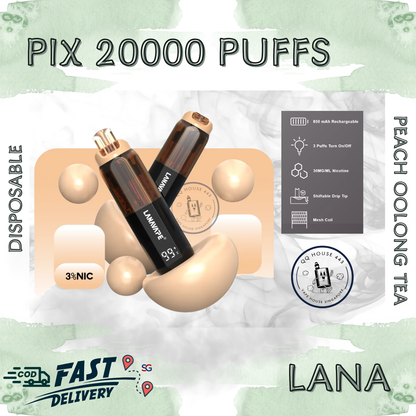 Lana Pix 20000 Peach Oolong Tea  disposable vape with 20000 puffs and LED screen