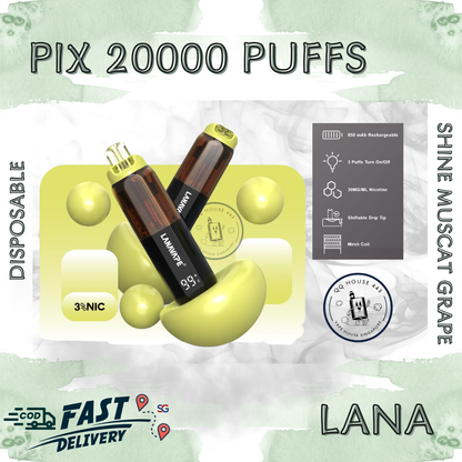 Lana Pix 20000 Shine Muscat Grape  disposable vape with 20000 puffs and LED screen