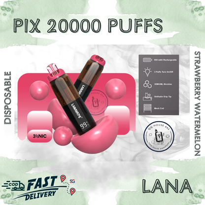 Lana Pix 20000 Strawberry Watermelon disposable vape with 20000 puffs and LED screen