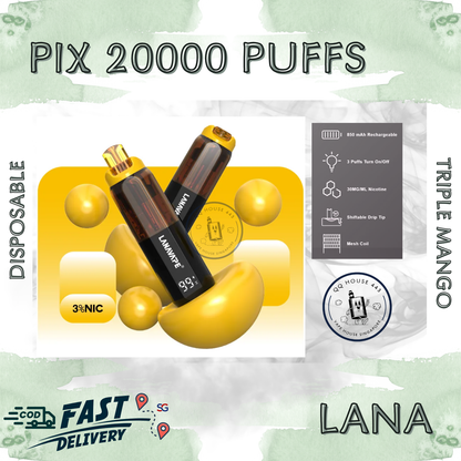 Lana Pix 20000 Triple Mango disposable vape with 20000 puffs and LED screen