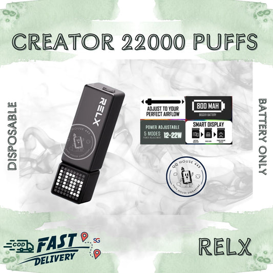 RELX disposable creator 20000 device with battery information from SG Vape House QQ 443