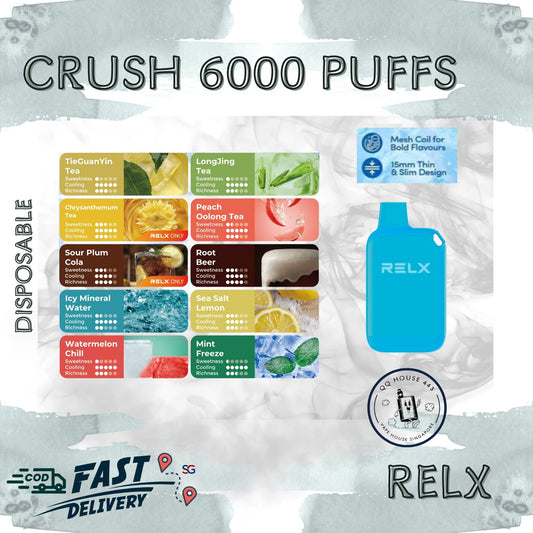 RELX CRUSH 6000 disposable devices with flavor options  – Buy in Singapore | SG Vape House QQ 443
