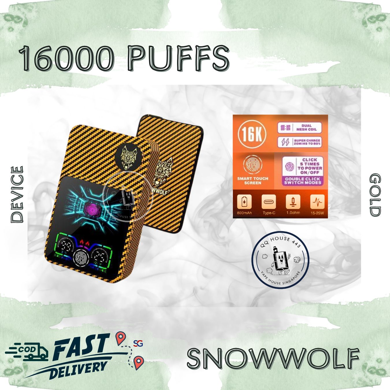 Snowwolf 16000 gold device | Buy vape in Singapore | SG VAPE HOUSE QQ 443