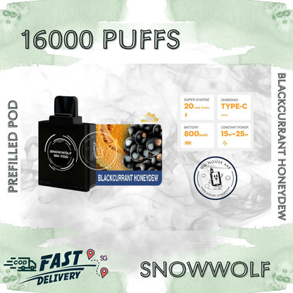 Snowwolf vape pod 16000 puffs, blackcurrant honeydew flavour | Buy from SG VAPE HOUSE QQ 443