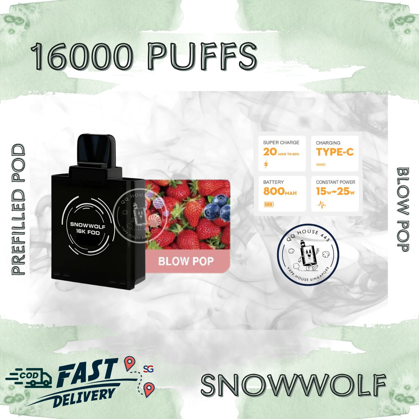 Snowwolf vape pod 16000 puffs, blow pop flavour | Buy from SG VAPE HOUSE QQ 443