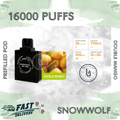 Snowwolf vape pod 16000 puffs, double mango flavour | Buy from SG VAPE HOUSE QQ 443