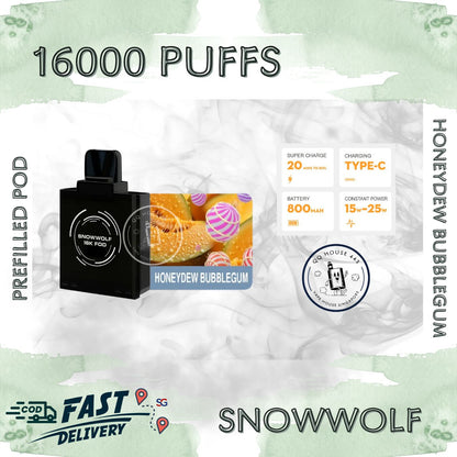 Snowwolf vape pod 16000 puffs, honeydew bubblegum flavour | Buy from SG VAPE HOUSE QQ 443