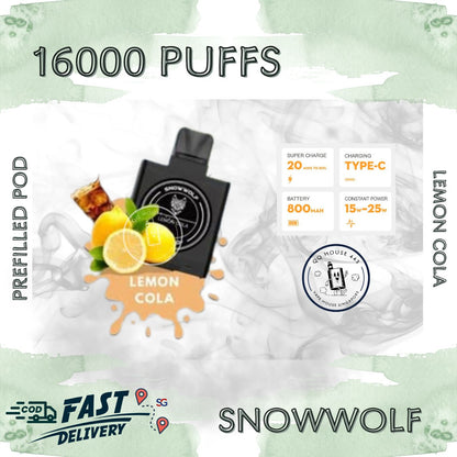 Snowwolf vape pod 16000 puffs, lemon cola flavour | Buy from SG VAPE HOUSE QQ 443