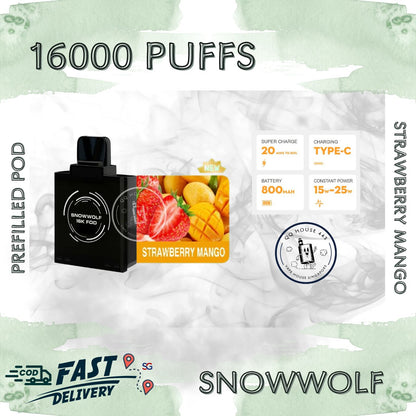 Snowwolf vape pod 16000 puffs, strawberry mango flavour | Buy from SG VAPE HOUSE QQ 443