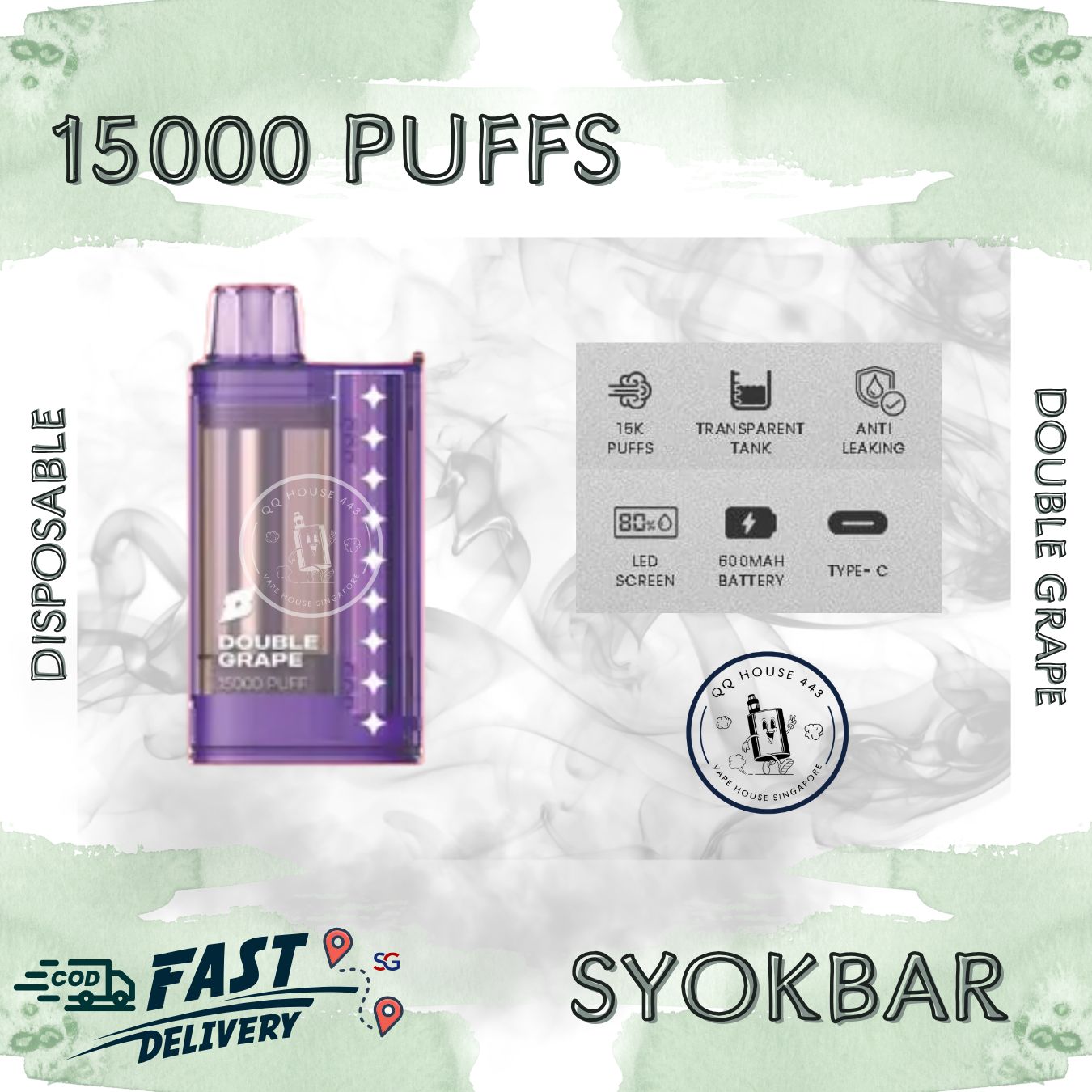 Syokbar 15000 disposable vape – Double Grape – Buy in Singapore | SG Vape House QQ 443