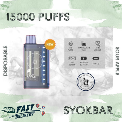 Syokbar 15000 disposable vape – Sour Apple – Buy in Singapore | SG Vape House QQ 443