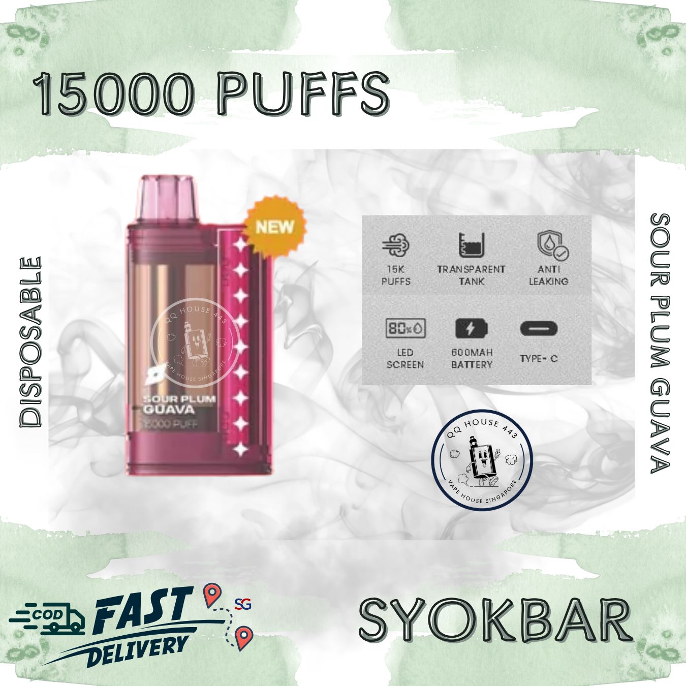 Syokbar 15000 disposable vape – Sour Plum Guava – Buy in Singapore | SG Vape House QQ 443